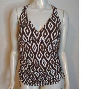 Lands' End Brown White Geometric Tankini Top 10 D